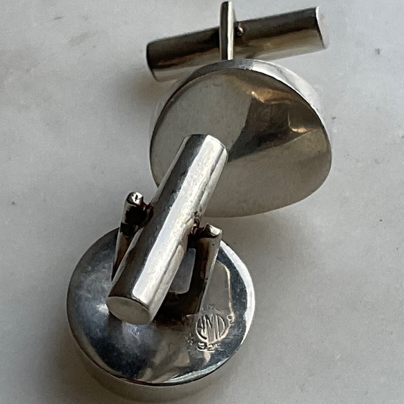 Vintage 925 Sterling Silver Modernist Concave Round Cuff Links EMD - Picture 5 of 7